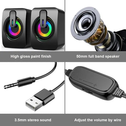 PC USB LED Speaker - Stereo HIFI Micphone Wired Desk
