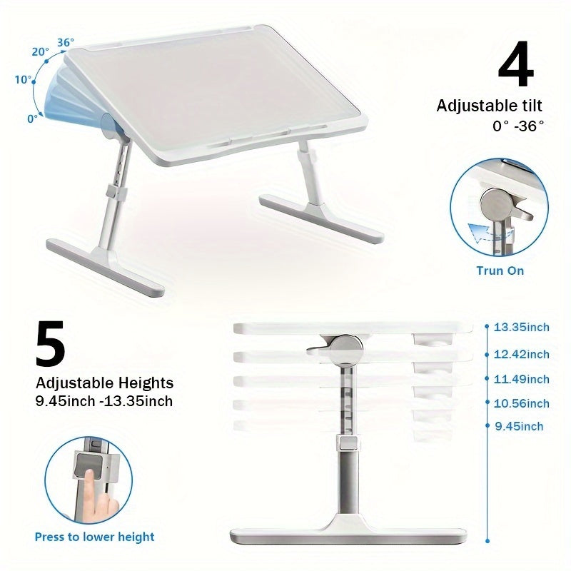 Foldable Laptop Table Height Adjustable - Ergonomic Desk with Storage