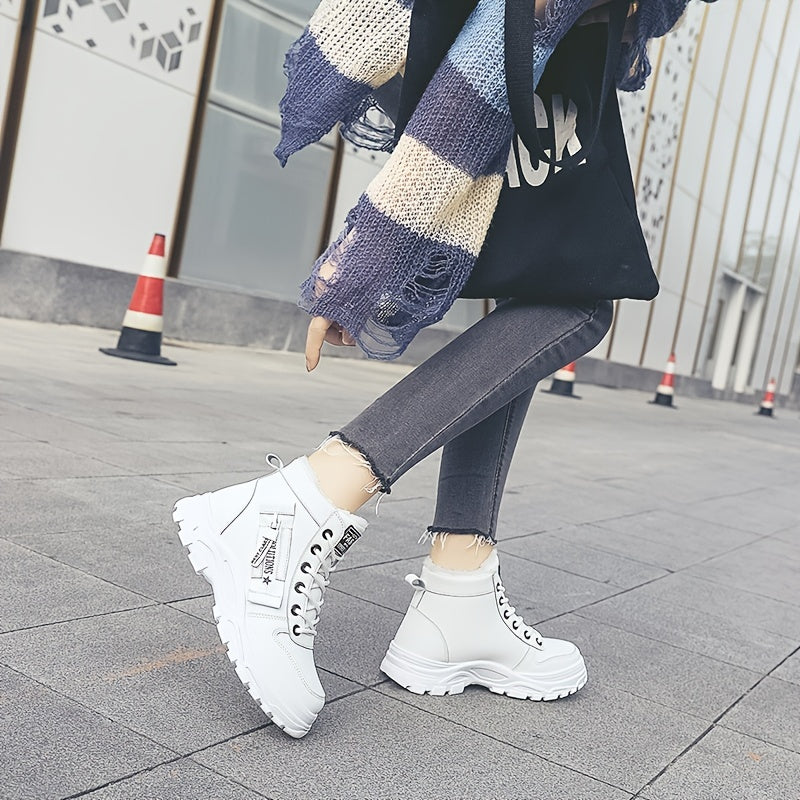 Boots Winter Women's Fleece-Lined - Ankle Boots Warm Thick Sole Lace-Up