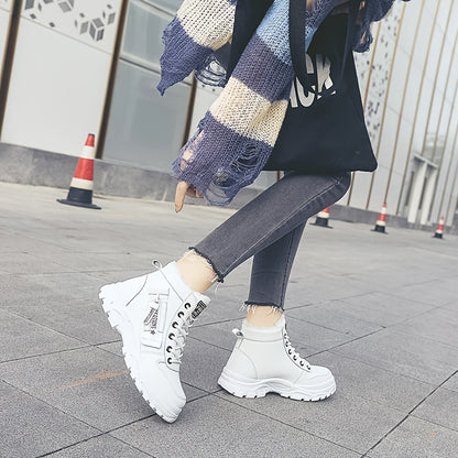 Boots Winter Women's Fleece-Lined - Ankle Boots Warm Thick Sole Lace-Up