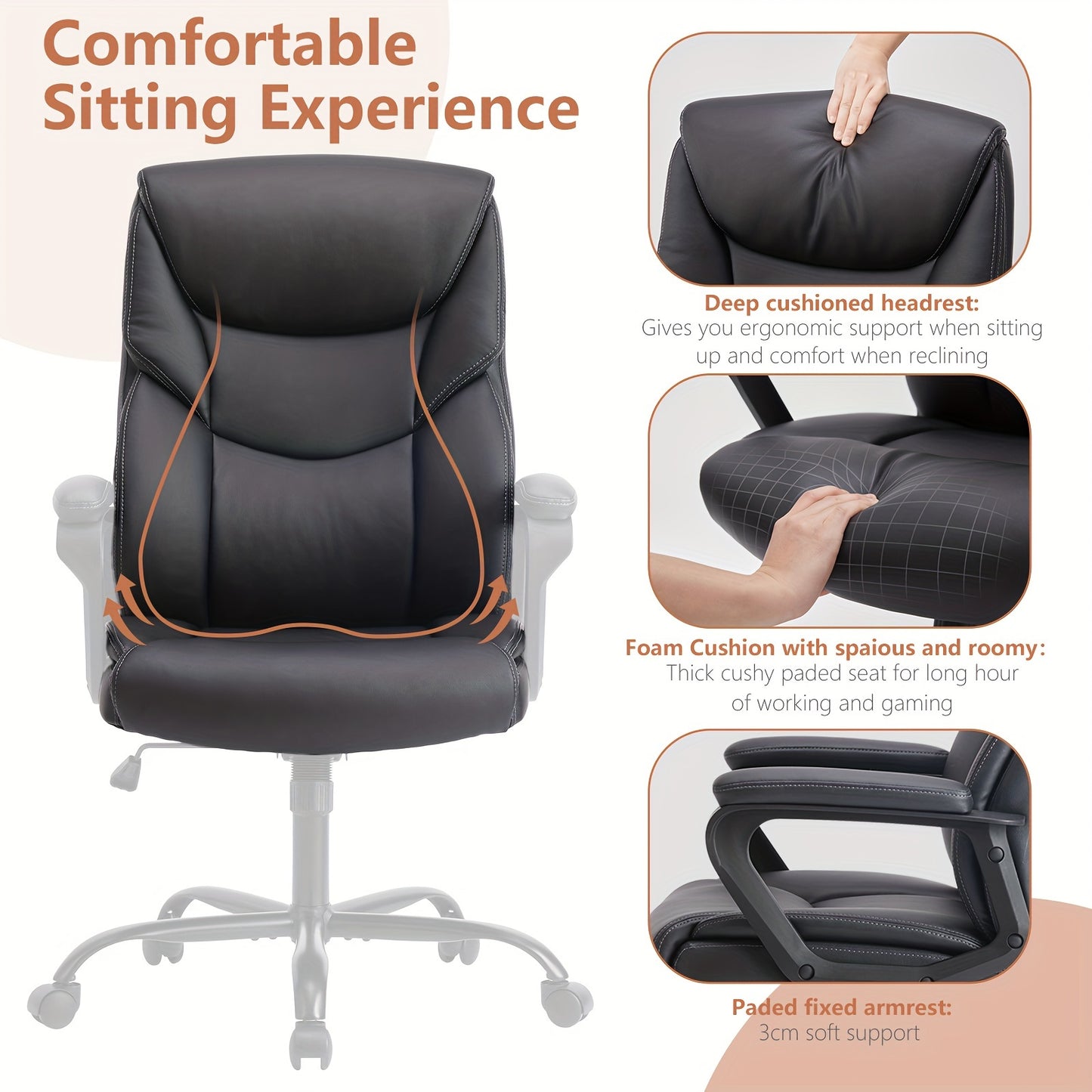 OLIXIS Leather Ergonomic Office Chair on Wheels - Lumbar Support Rotating