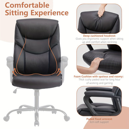 OLIXIS Leather Ergonomic Office Chair on Wheels - Lumbar Support Rotating