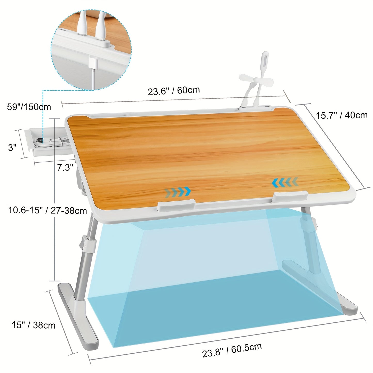 Foldable Laptop Table Height Adjustable - Ergonomic Desk with Storage