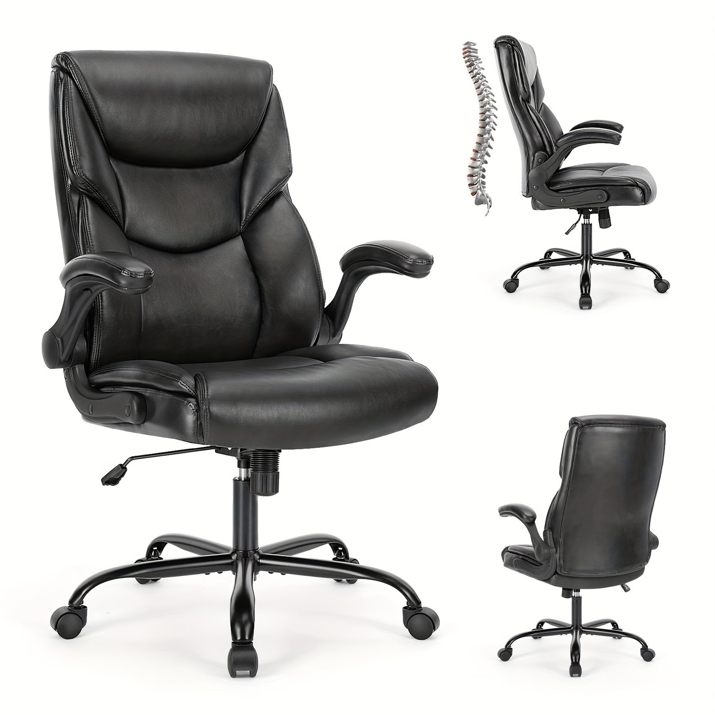 OLIXIS Leather Ergonomic Office Chair on Wheels - Lumbar Support Rotating