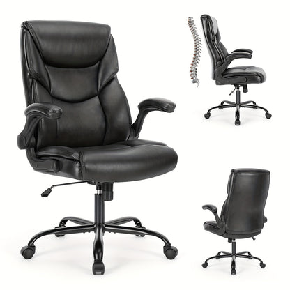 OLIXIS Leather Ergonomic Office Chair on Wheels - Lumbar Support Rotating