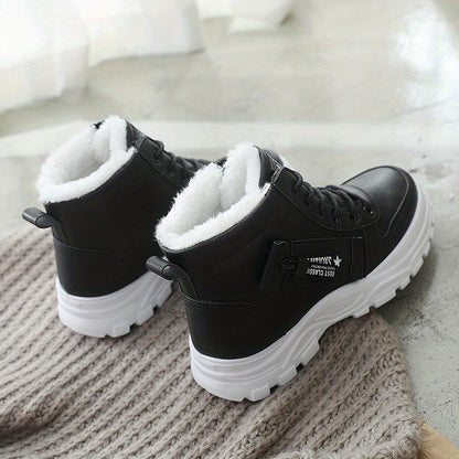 Boots Winter Women's Fleece-Lined - Ankle Boots Warm Thick Sole Lace-Up