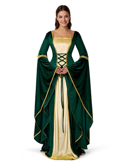 Dress Renaissance Irish Green - Costume Medieval Square Neckline