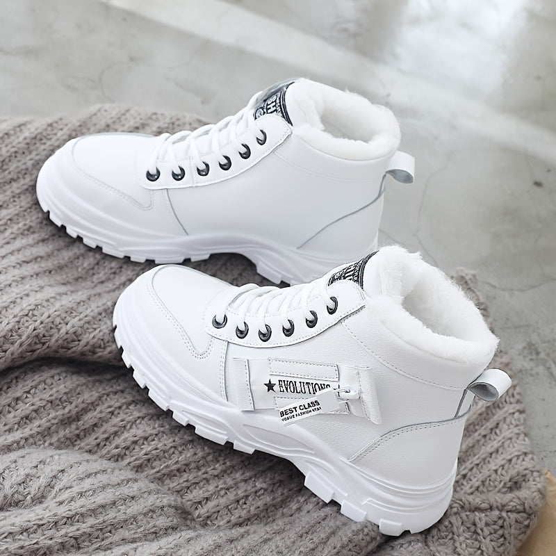 Boots Winter Women's Fleece-Lined - Ankle Boots Warm Thick Sole Lace-Up