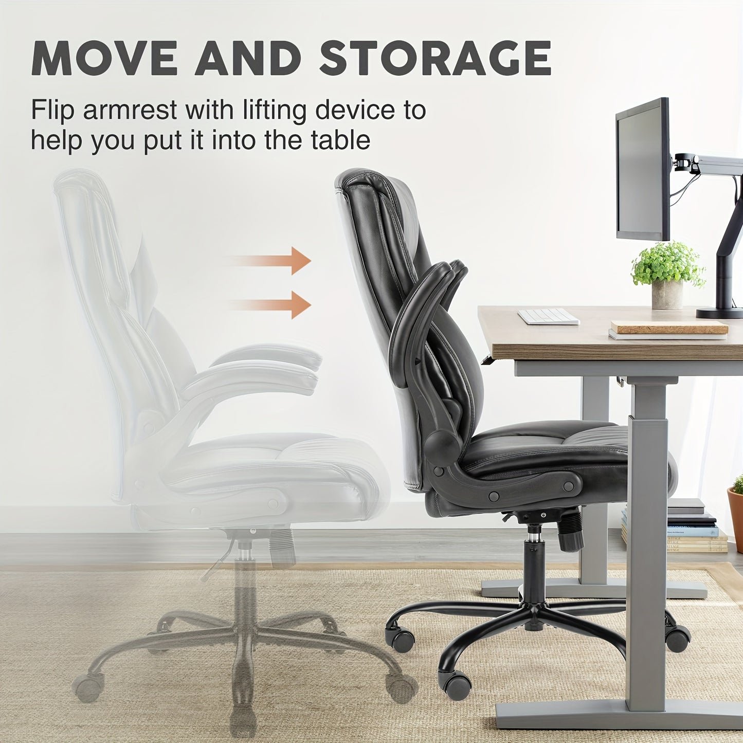 OLIXIS Leather Ergonomic Office Chair on Wheels - Lumbar Support Rotating
