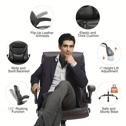 OLIXIS Leather Ergonomic Office Chair on Wheels - Lumbar Support Rotating